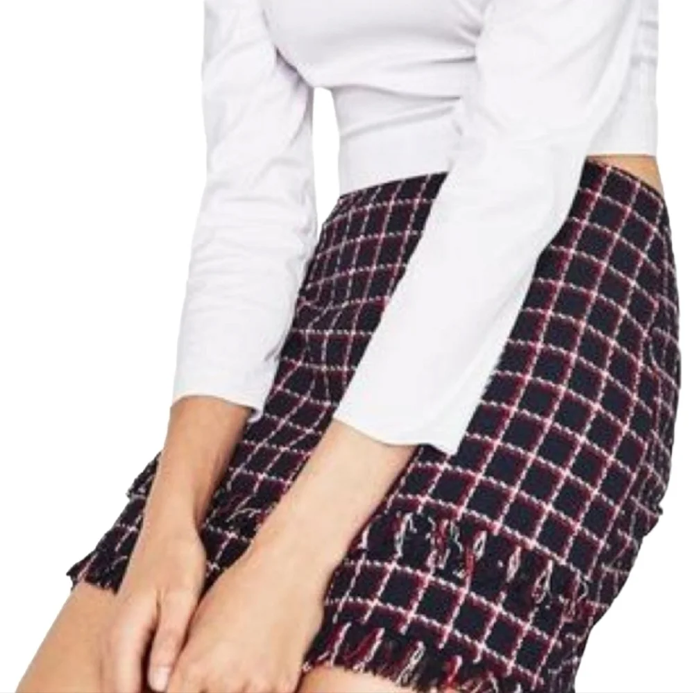 Zara Basic Collection Navy Blue And Red Plaid Mini Skirt - Size XS